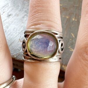 Sterling Silver Wide Band Moonstone Ring